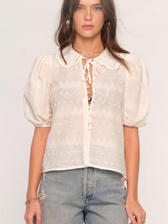 Heartloom Tops - Heartloom Ivory Puff-Sleeve Seraphine Top NWT size Small